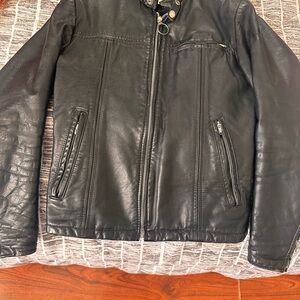 Vintage Women's Black Leather Moto Jacket Size Small